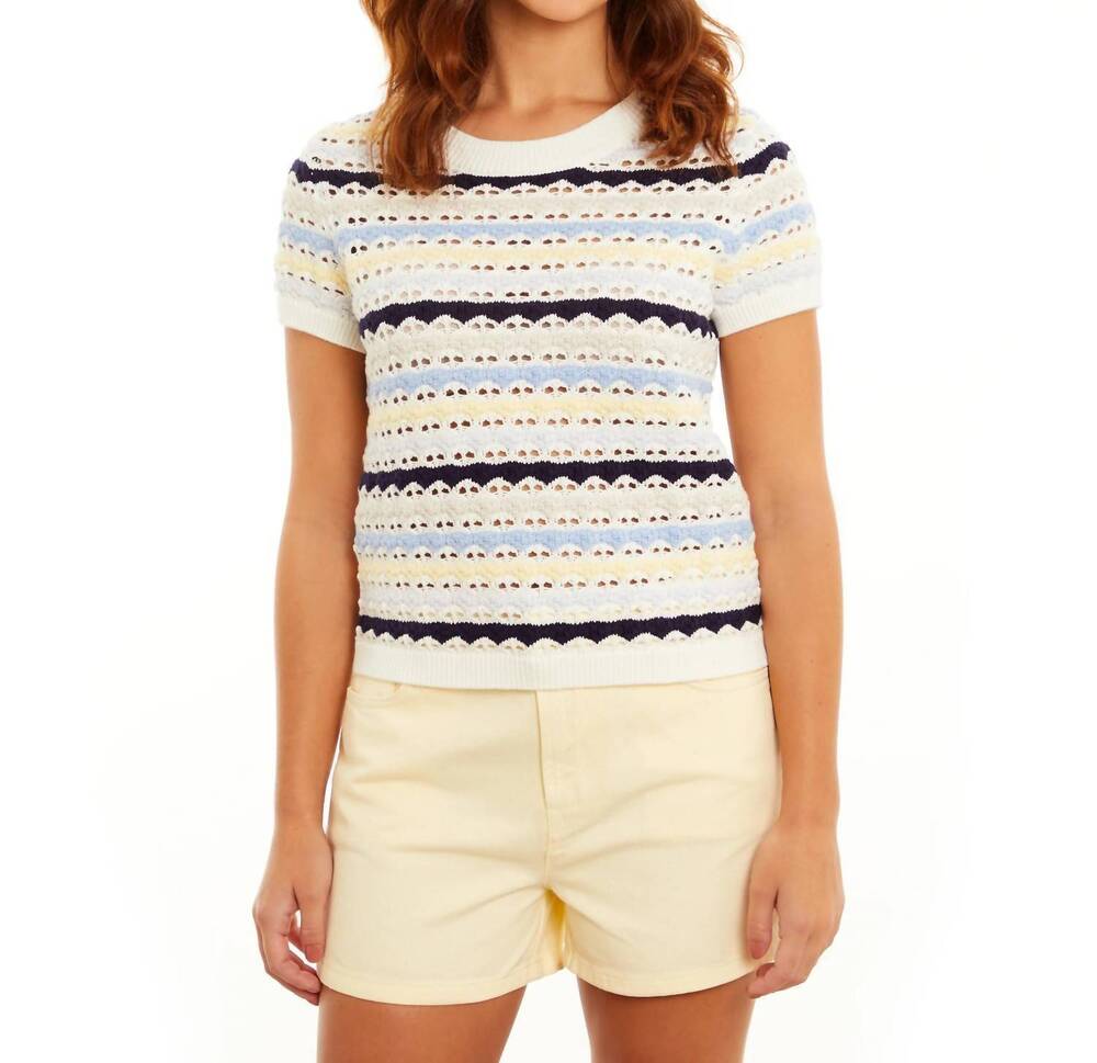 NEW &ISLA lumi stitch cap sleeve crew top in sky multi